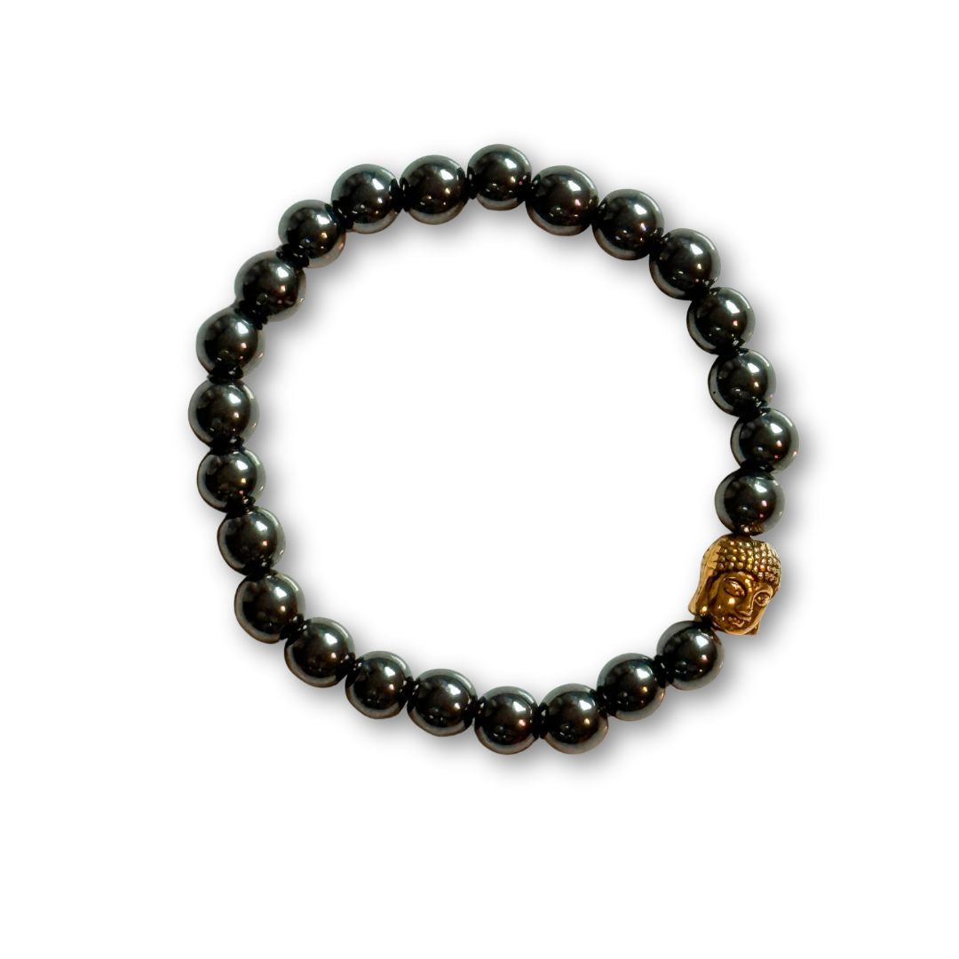 Buddha Crystal Beaded Bracelet - Hematite