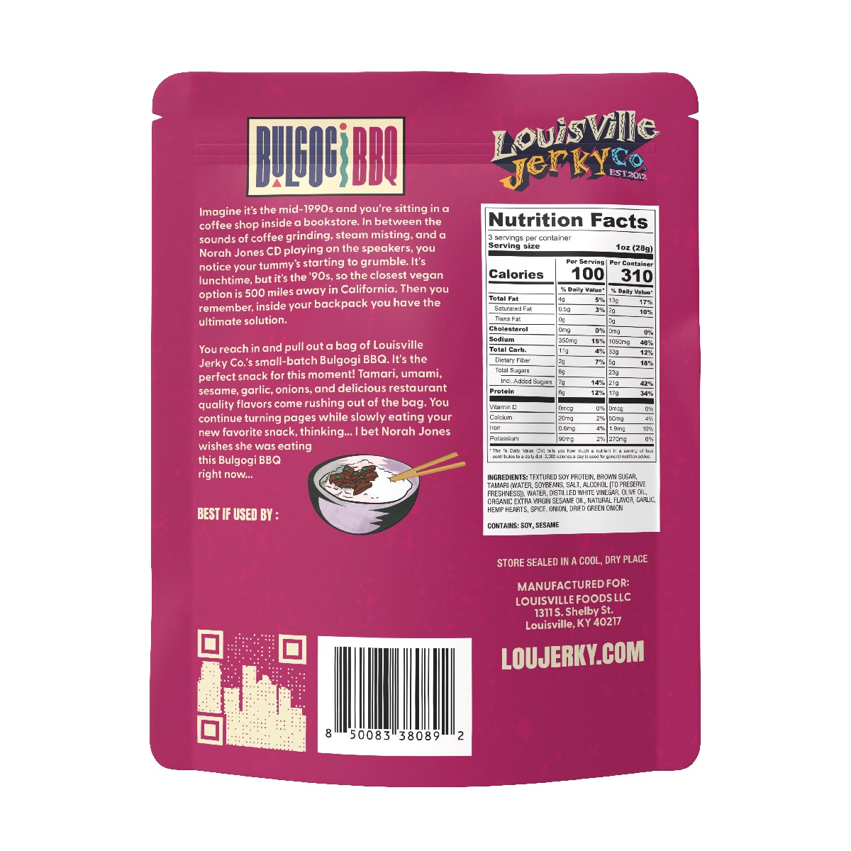Bulgogi BBQ package, back with ingredients and Nutrition Facts.