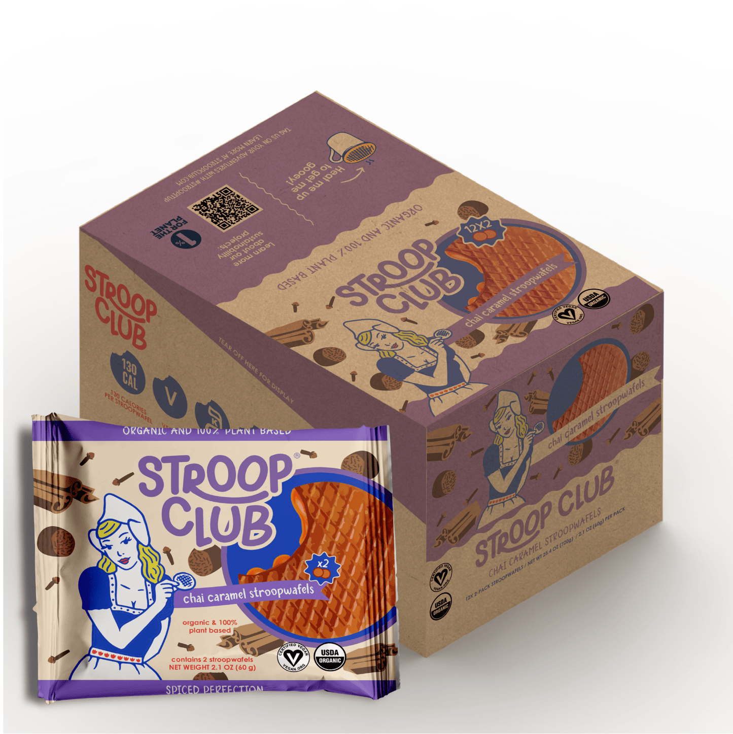 Chai Caramel Plant Based and Organic Stroopwafels (box of 12x 2 - pack - 24 total) - Vegan America