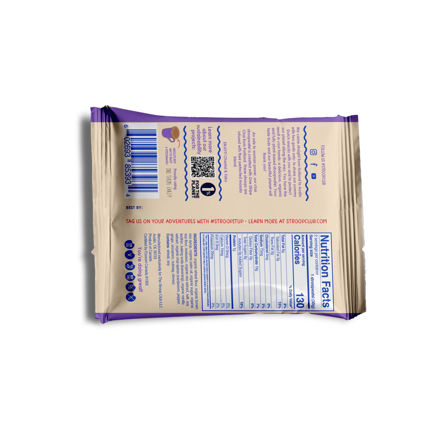 Chai Caramel Plant Based and Organic Stroopwafels (box of 12x 2 - pack - 24 total) - Vegan America