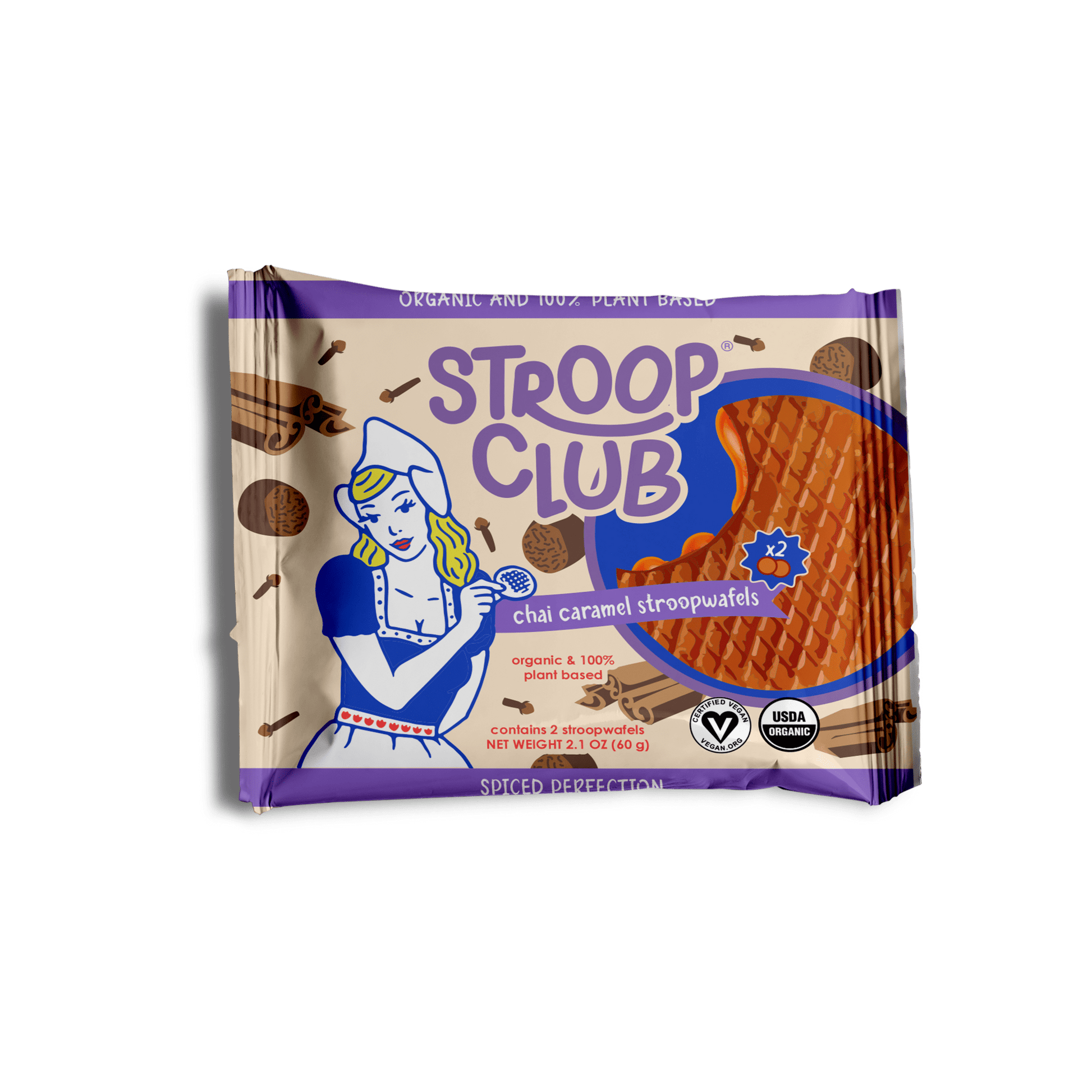 Chai Caramel Plant Based and Organic Stroopwafels (box of 12x 2 - pack - 24 total) - Vegan America