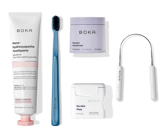 Boka Complete Kit: fluoride-free toothpaste, activated charcoal bristle toothbrush, and more.