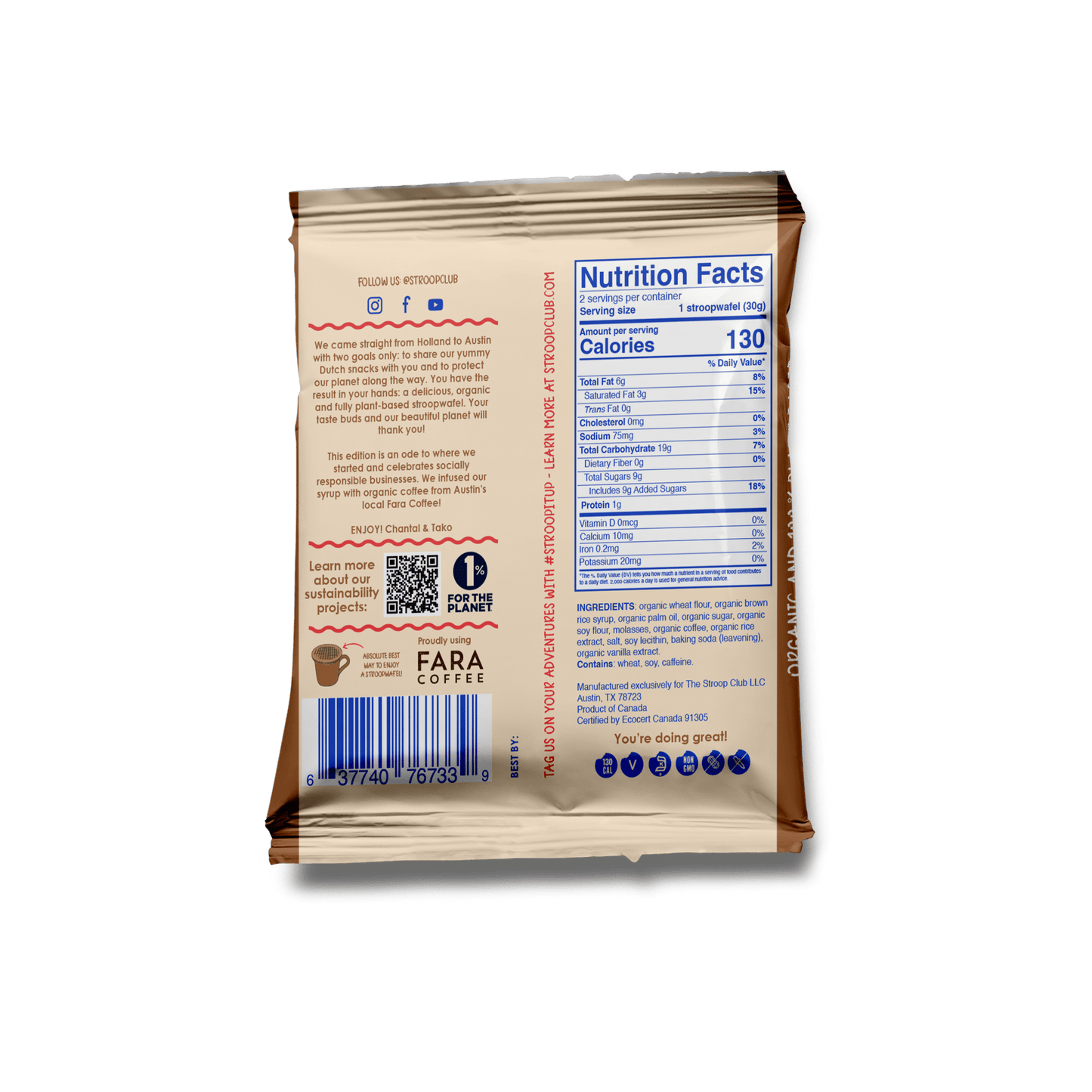 Coffee Caramel Plant Based and Organic Stroopwafels (box of 12x 2 - pack - 24 total) - Vegan America