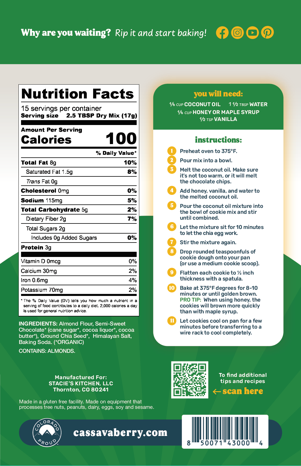 Chocolate Chip Almond Flour Cookie Mix