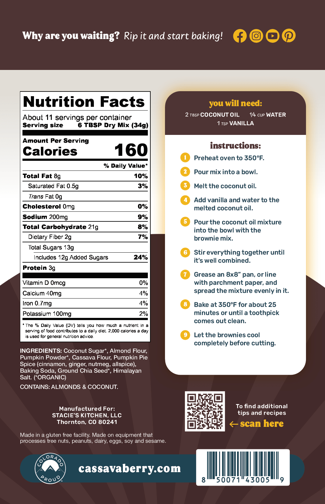 Gluten - Free & Plant - Based Pumpkin Spice Brownie Baking Mix **Limited Edition** - Vegan America
