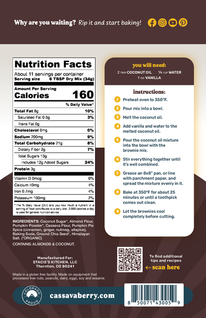Gluten-Free Pumpkin Spice Brownie Mix | Plant-Based & Limited Edition