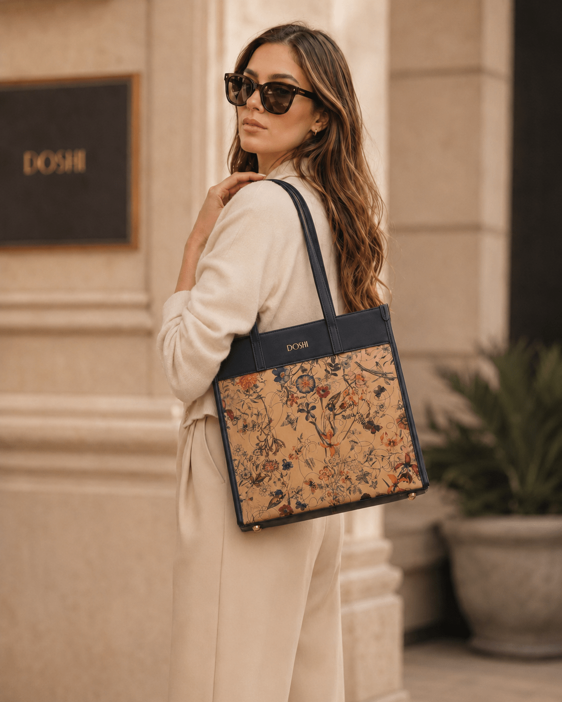Portrait Tote 2 - Floral Kraft Paper Vegan Tote - Vegan America