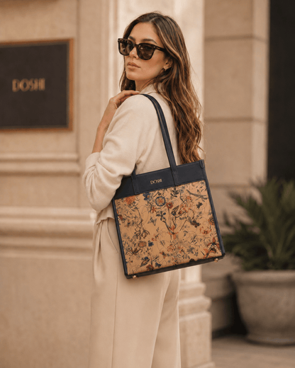 Portrait Tote 2 - Floral Kraft Paper Vegan Tote - Vegan America