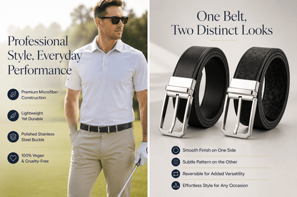 Professional Reversible 1 - Polished SS - Golf Vegan Belt - Vegan America