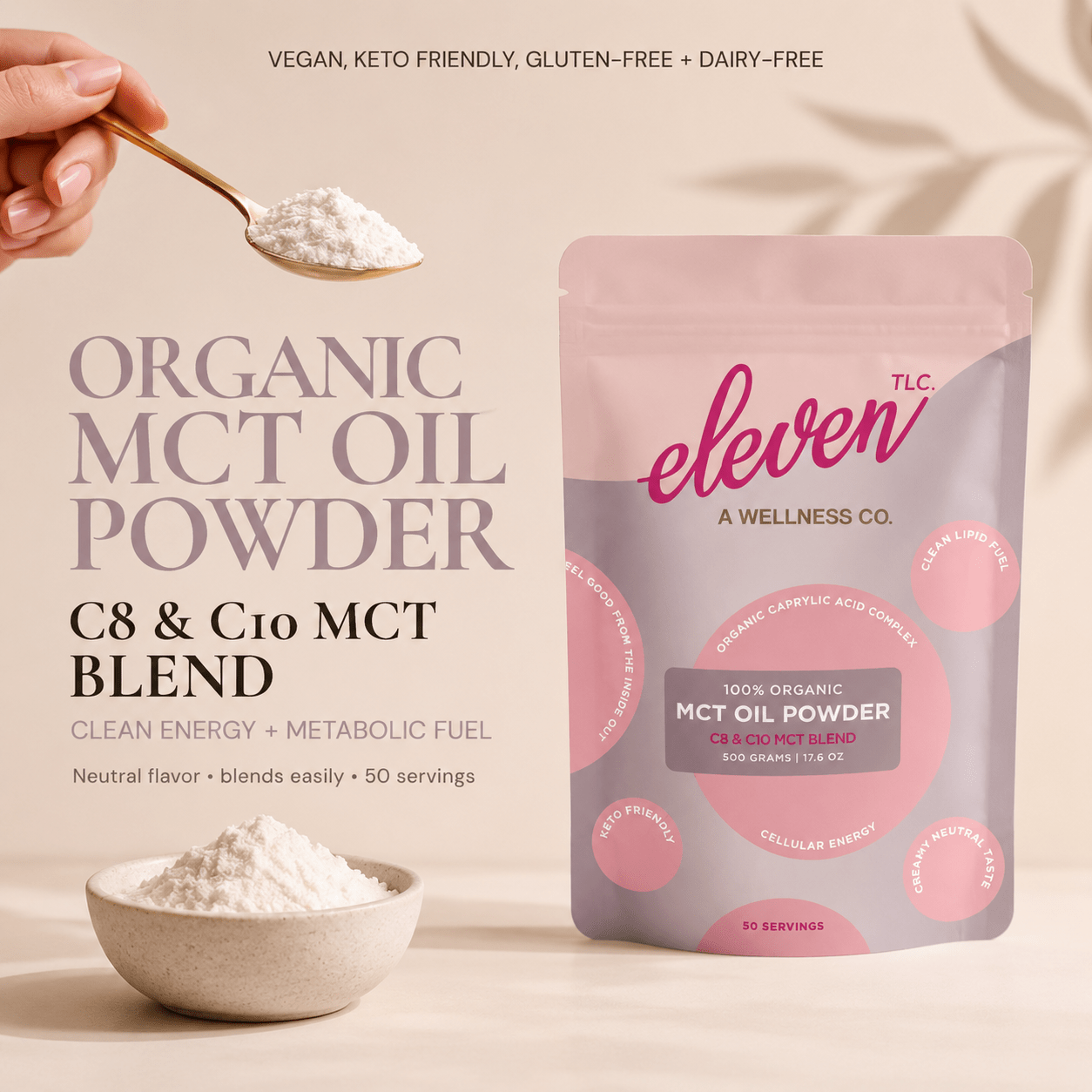 Organic C8/C10 MCT Oil Powder + Acacia Fiber | 500g - Vegan America