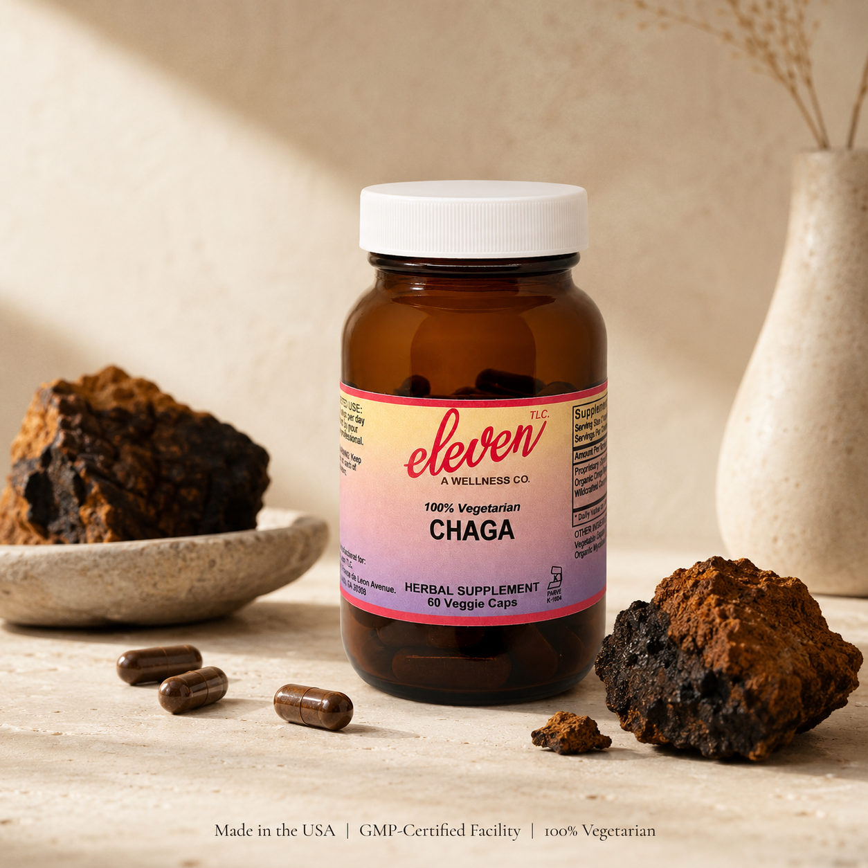 Organic Chaga Mushroom Capsules | Immune Support | 60 Count