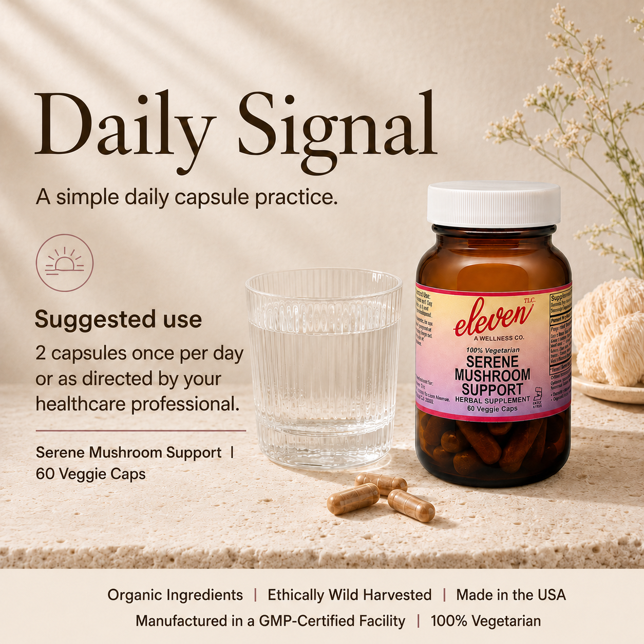 Serene Mushroom + Herb Capsules | Calm & Sleep | 60 Capsules