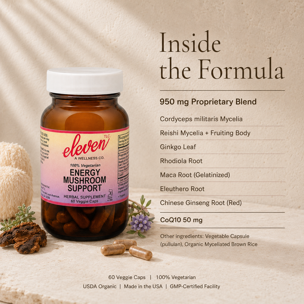 Energy Mushroom + Adaptogen Capsules | Stamina | 60 Capsules