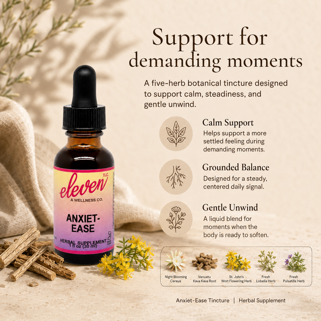 Anxiet-Ease Tincture | Calm & Clarity | 1 oz