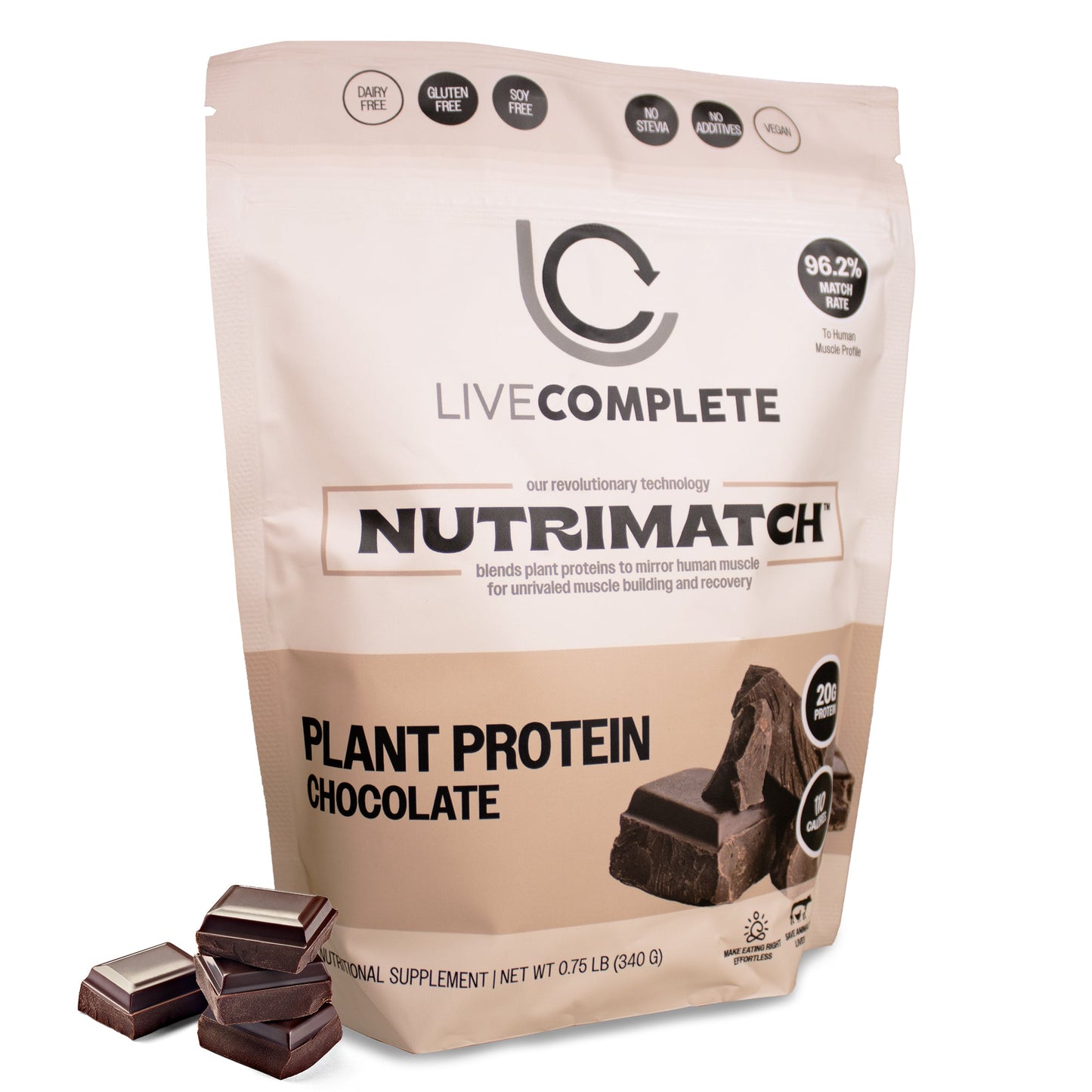 LiveComplete NutriMatch™ Plant Protein | Chocolate | 10 Servings | 20g Clean Plant Protein Powder with 96% Match Rate