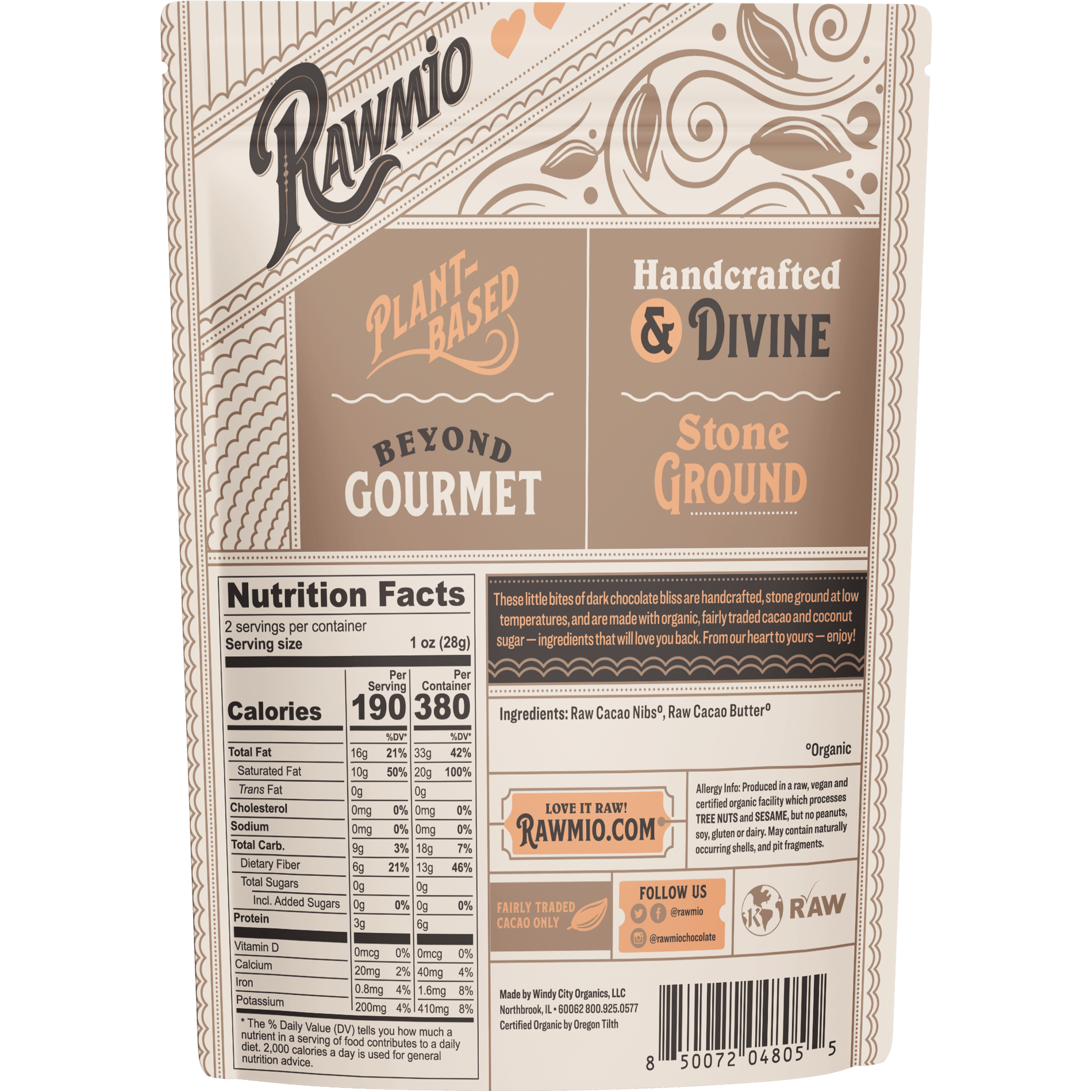 Rawmio Dark Chocolate Hearts - 100% Cacao - Vegan America
