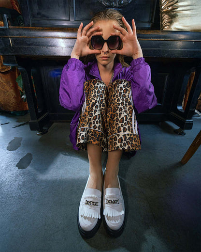 Chunky Loafers White Grape Leather Loafers - Vegan America