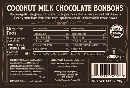 Rawmio Coconut Milk Chocolate Bonbons, 6 Bonbons - Vegan America