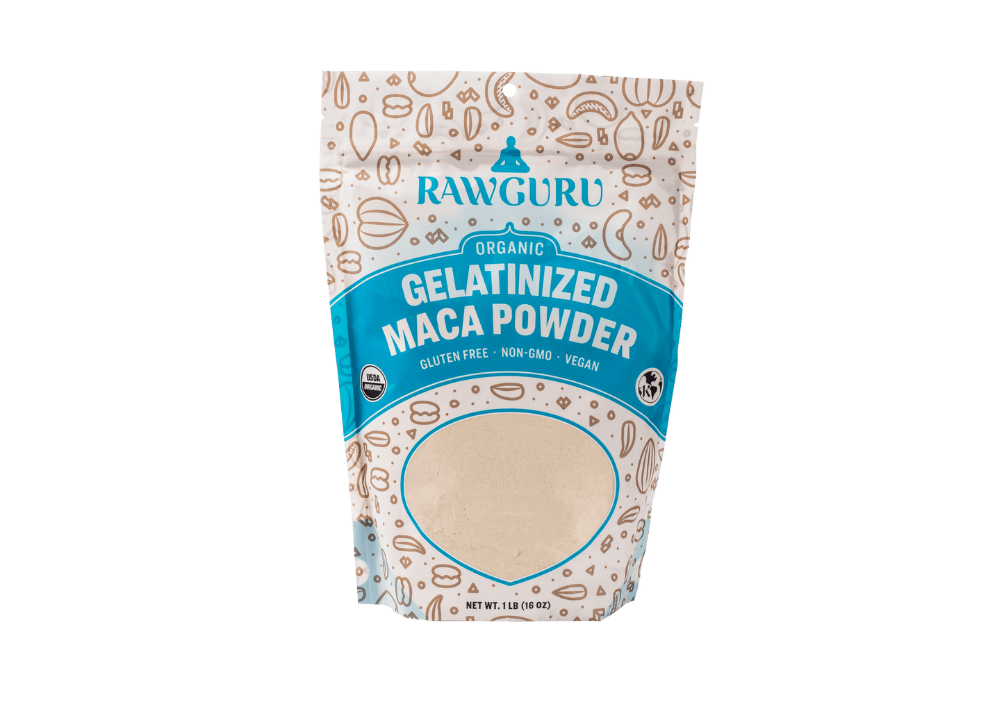 RawGuru Raw Organic Gelatinized Maca Powder - 16 oz - Vegan America