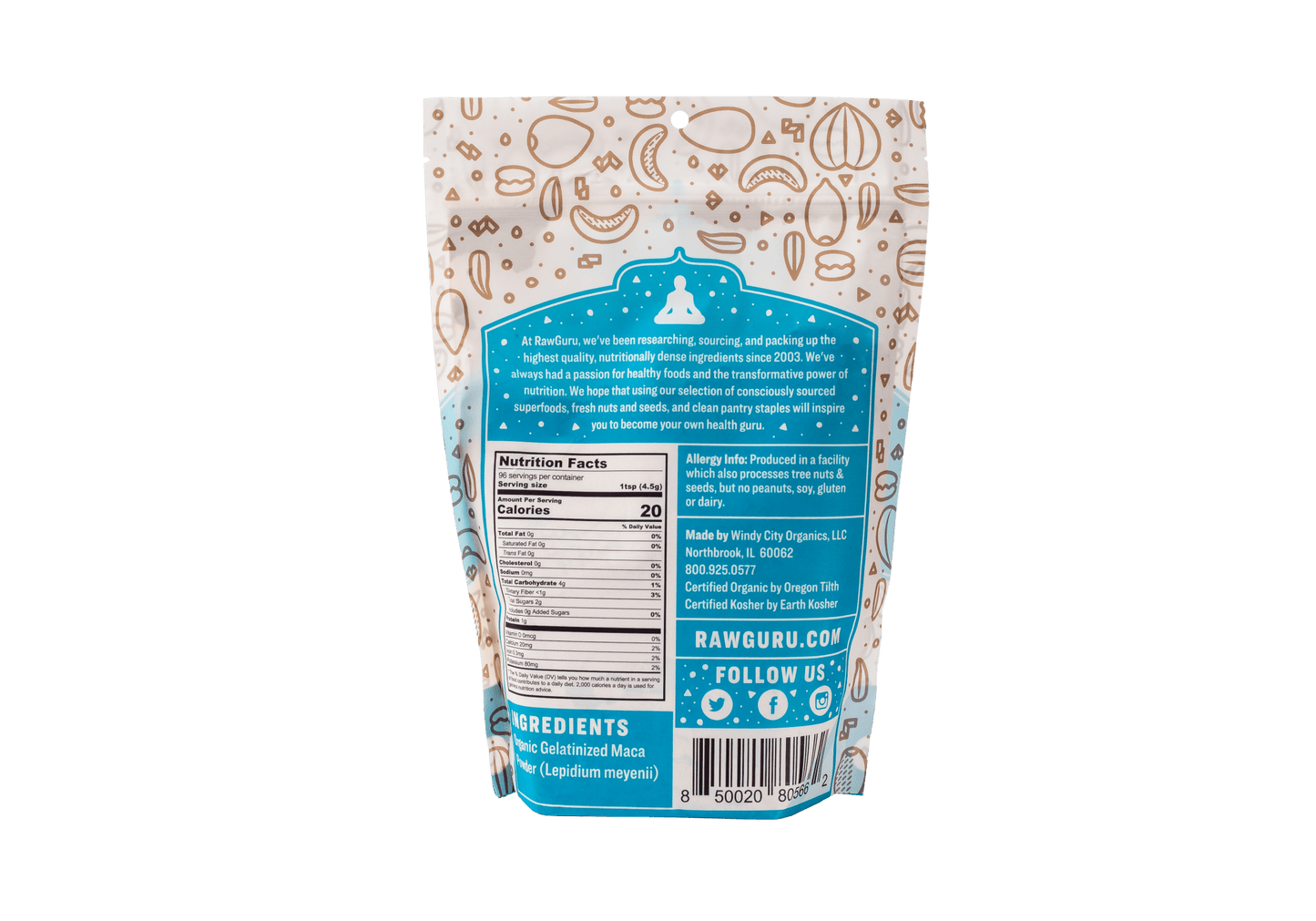 RawGuru Raw Organic Gelatinized Maca Powder - 16 oz - Vegan America