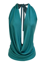COWL TOP - TEAL RIB KNIT