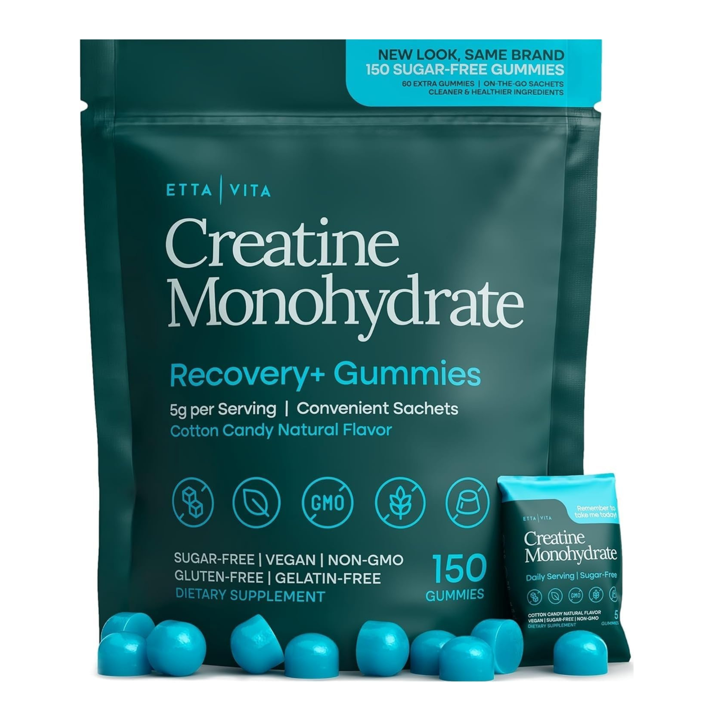 Sugar-Free Creatine Monohydrate Gummies (5g Per Packet) - Potent Creatine Gummies for Men & Women, Supplement for Muscle Support, Cognitive Function - Non-GMO, Gluten-Free