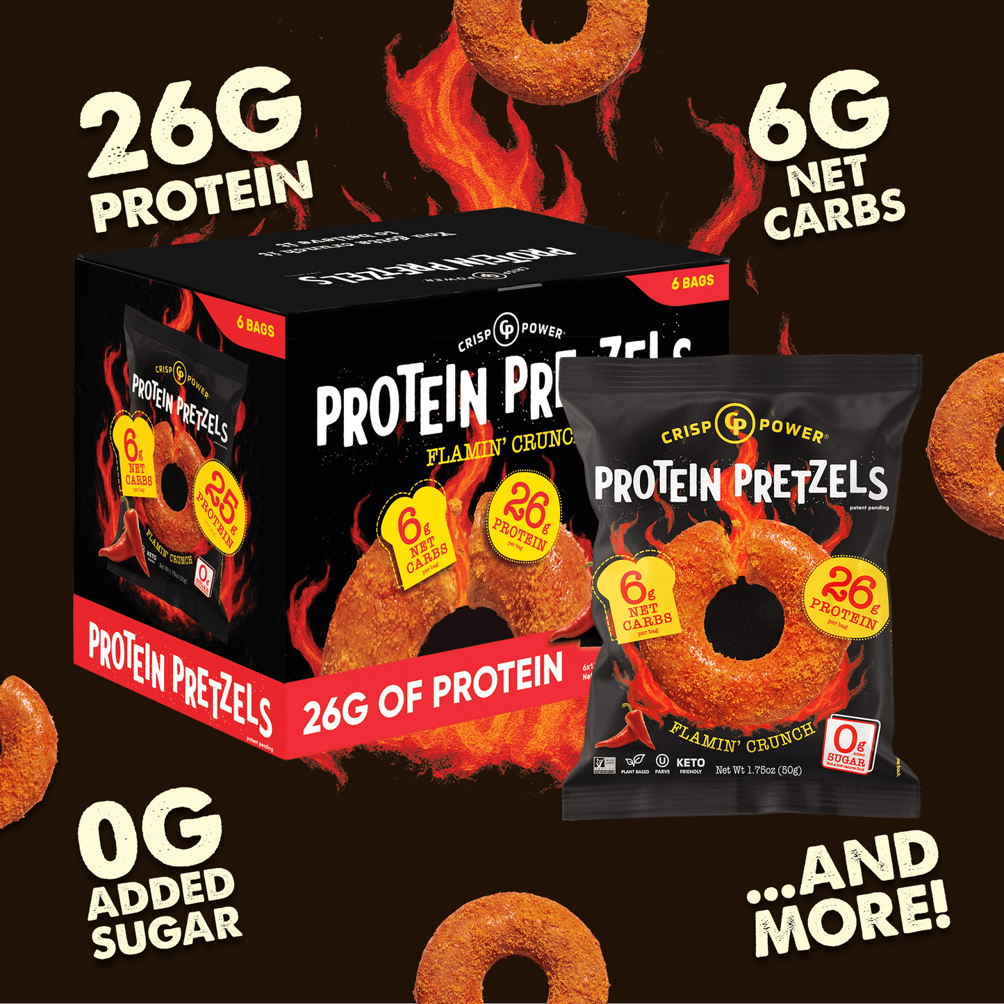 Flamin' Crunch - Protein Pretzels - Vegan America