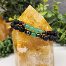 Crystal Black Lava Two Beaded Bracelet Set, Green Aventurine