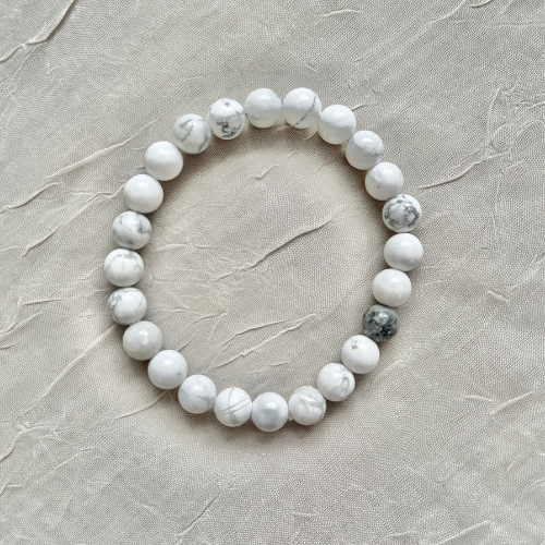Crystal Healing Beaded Bracelet, White Howlite