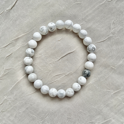 Crystal Healing Beaded Bracelet, White Howlite