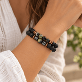 Crystal Black Lava Two Beaded Bracelet Sets - Vegan America