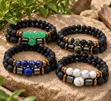 Crystal Black Lava Two Beaded Bracelet Sets