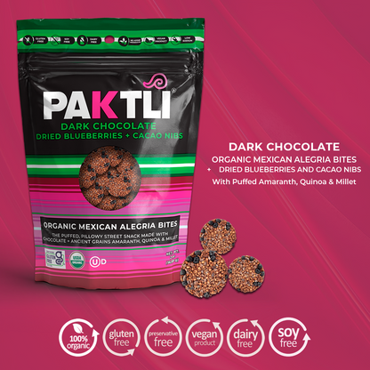 NEW Dark Chocolate Alegria Bites w/ Blueberries + Cacao Nibs (Wholesale)