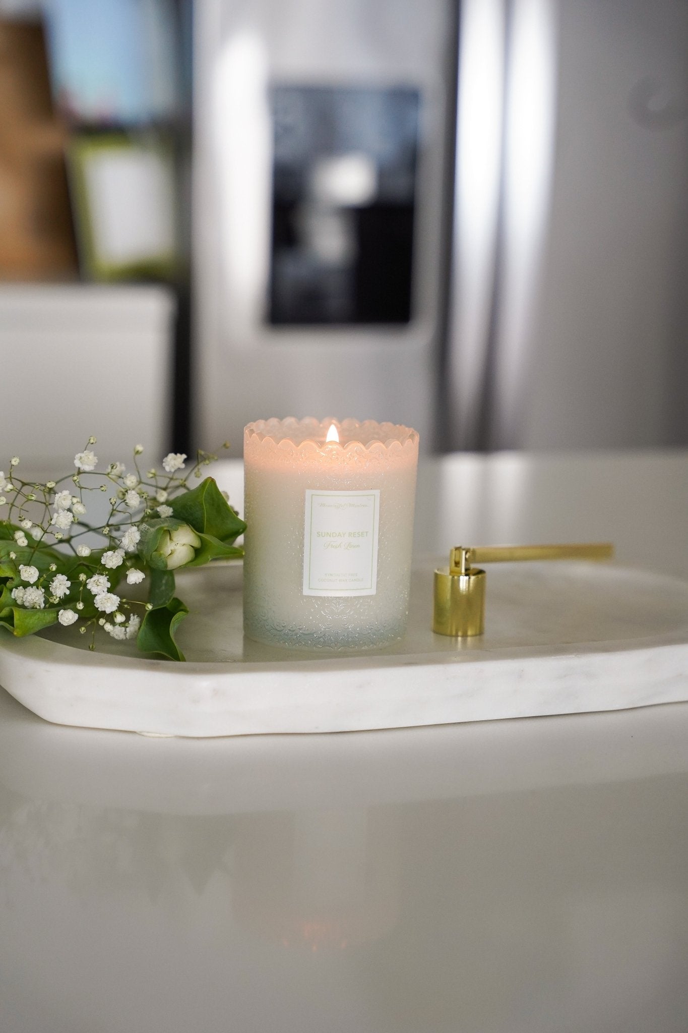 Sunday Reset Fresh Linen Natural Candle 8oz Kaia Collection - Vegan America