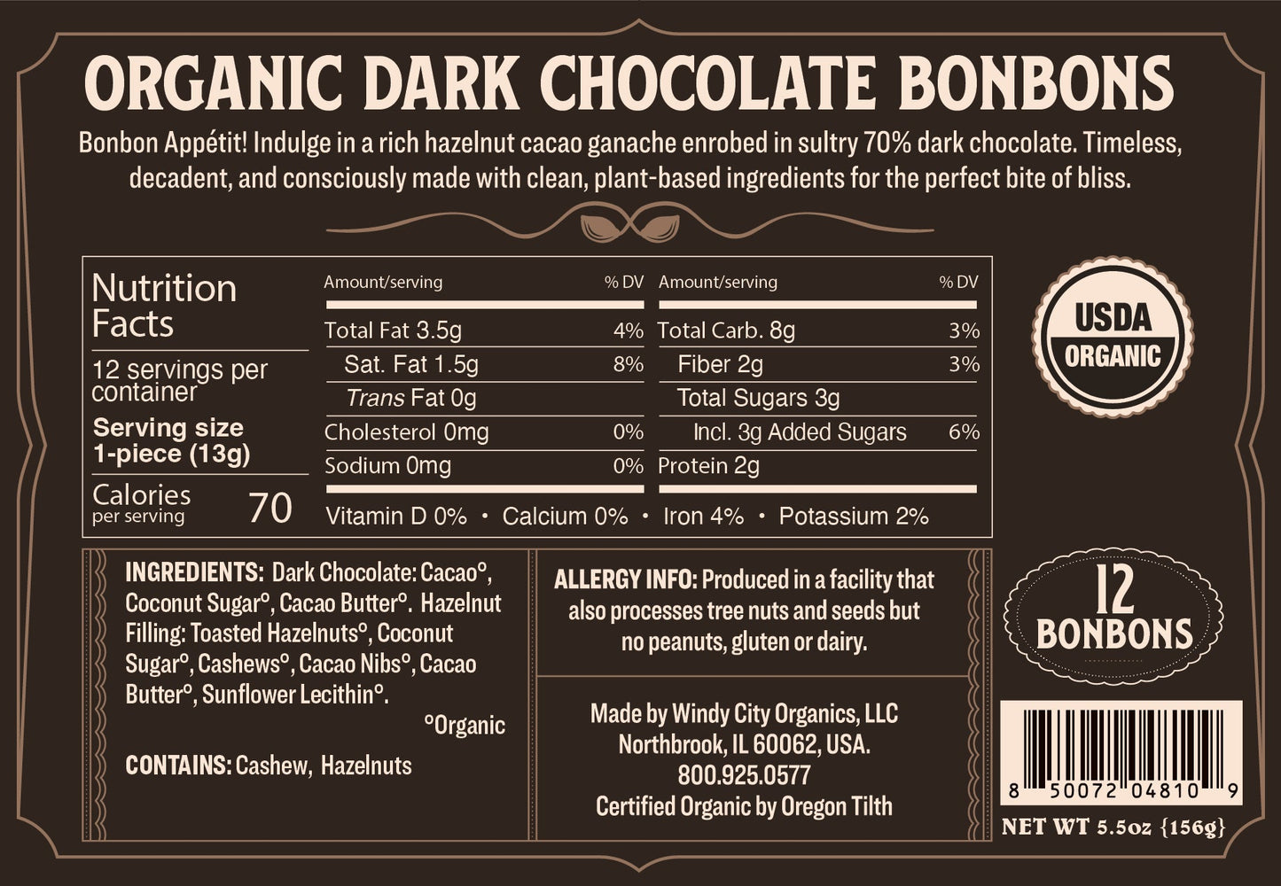 Rawmio 70% Dark Chocolate Bonbons, 12 Bonbons - Vegan America