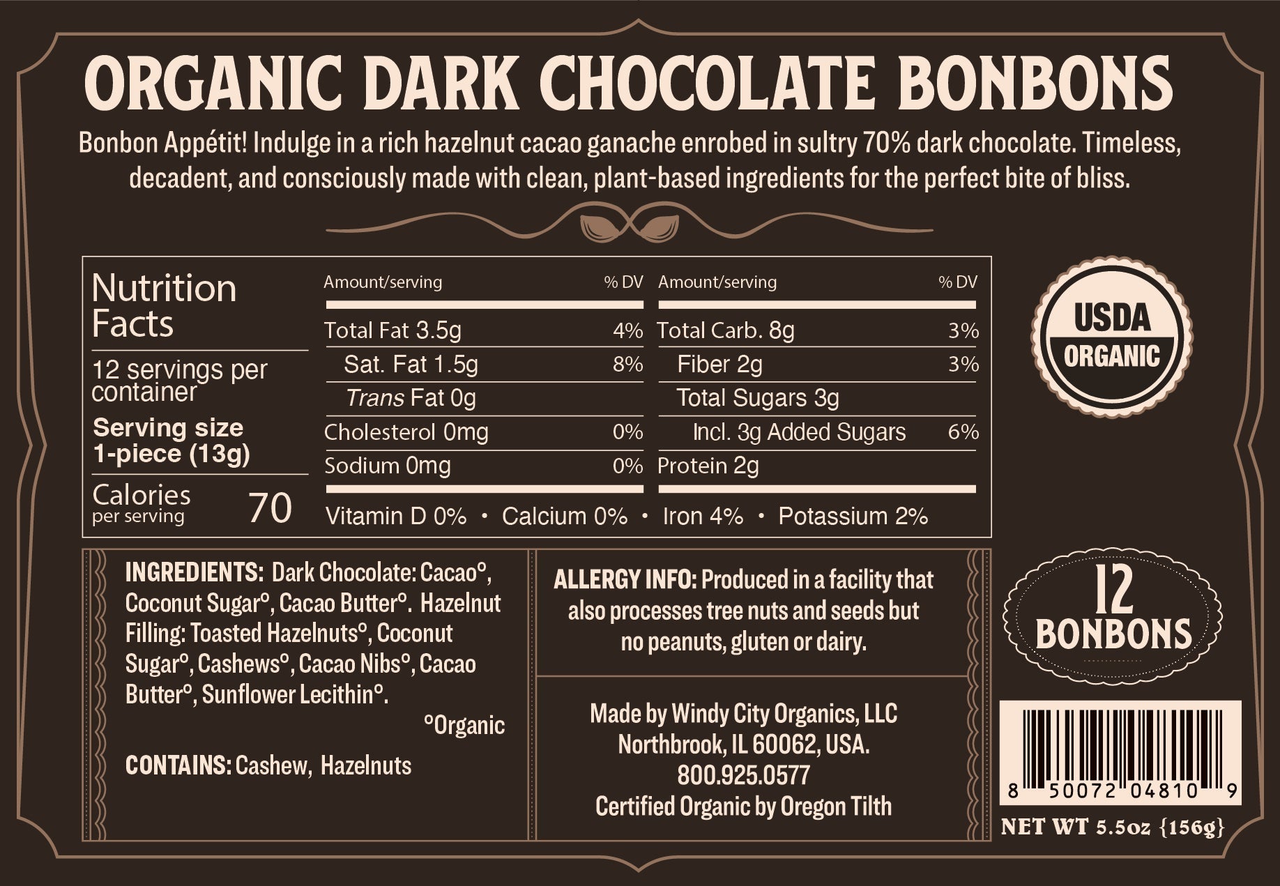 Rawmio 70% Dark Chocolate Bonbons, 12 Bonbons - Vegan America