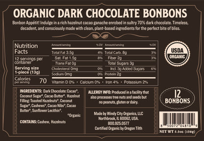 Rawmio 70% Dark Chocolate Bonbons, 12 Bonbons - Vegan America