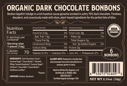 Rawmio 70% Dark Chocolate Bonbons, 6 Bonbons - Vegan America