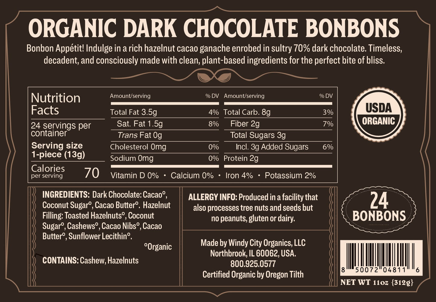 Rawmio 70% Dark Chocolate Bonbons, 24 Bonbons - Vegan America