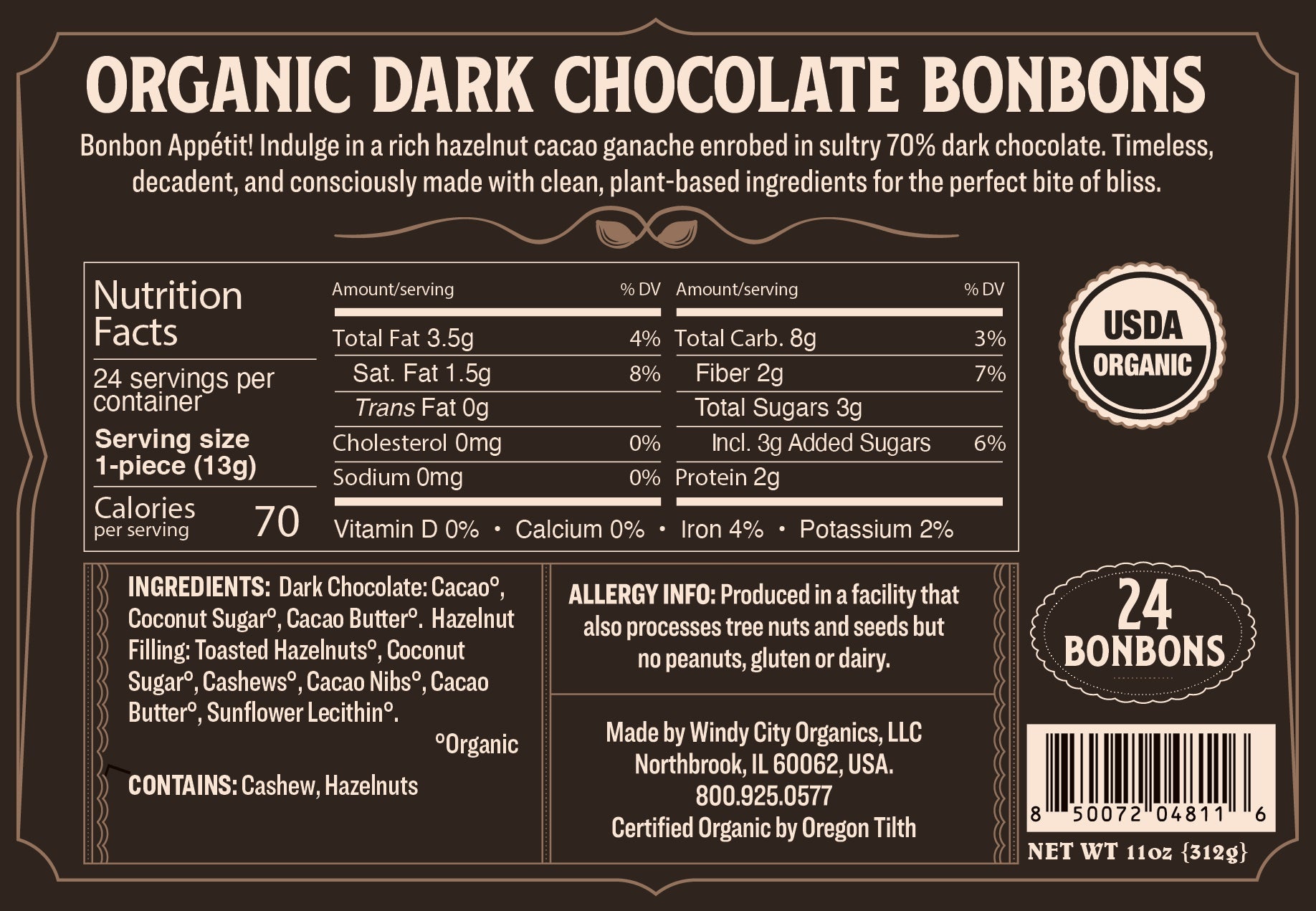 Rawmio 70% Dark Chocolate Bonbons, 24 Bonbons - Vegan America