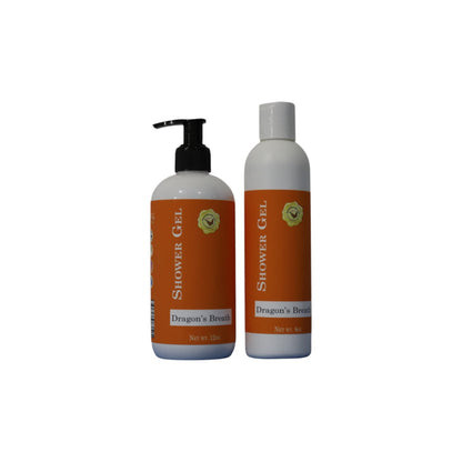 Shower gel shown in 8oz and 12oz bottles