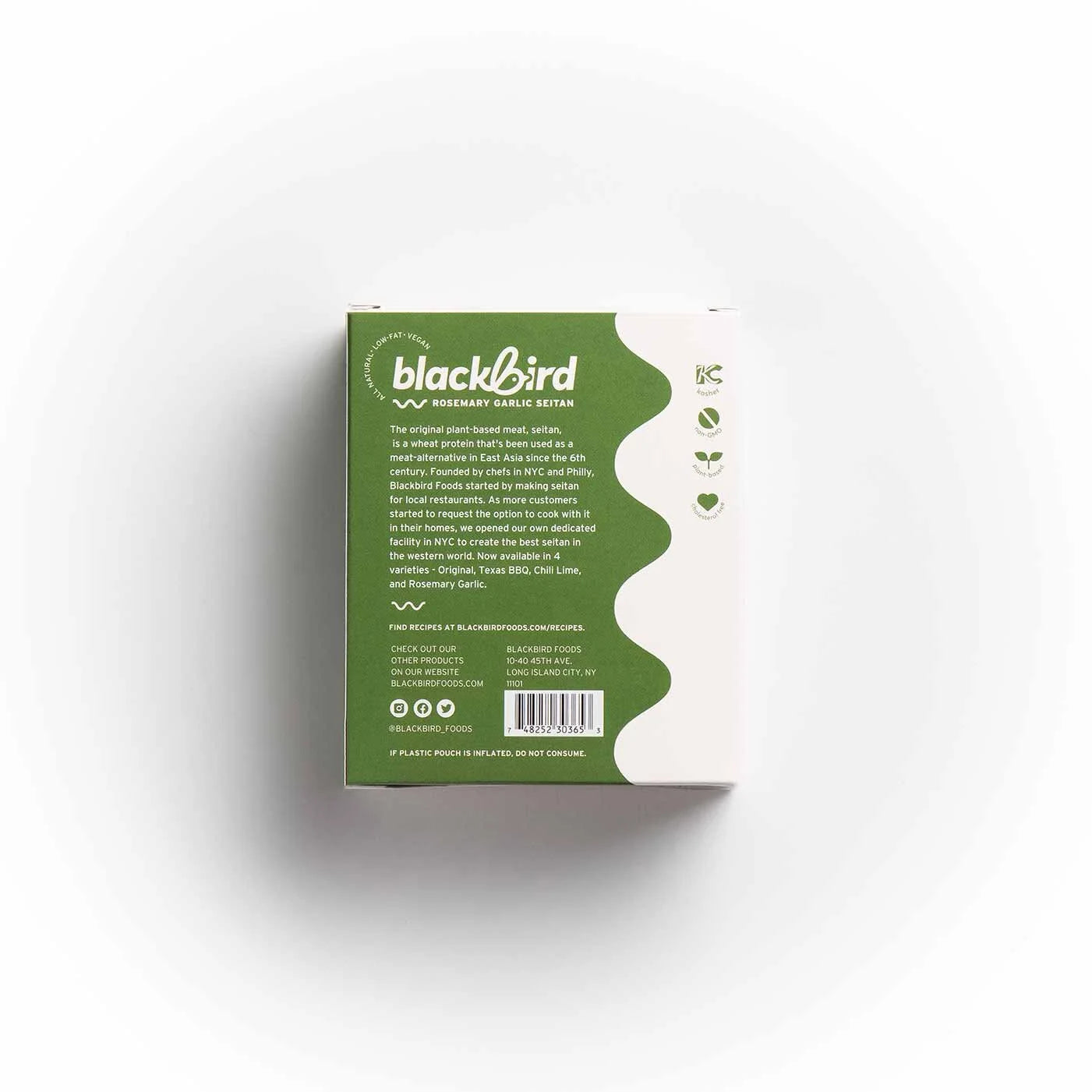 Blackbird Plant-Based Rosemary Garlic Seitan back of packaging