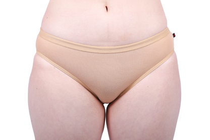 Pack of three soft organic cotton nude bikini style ethical underwear, Fairtrade certified