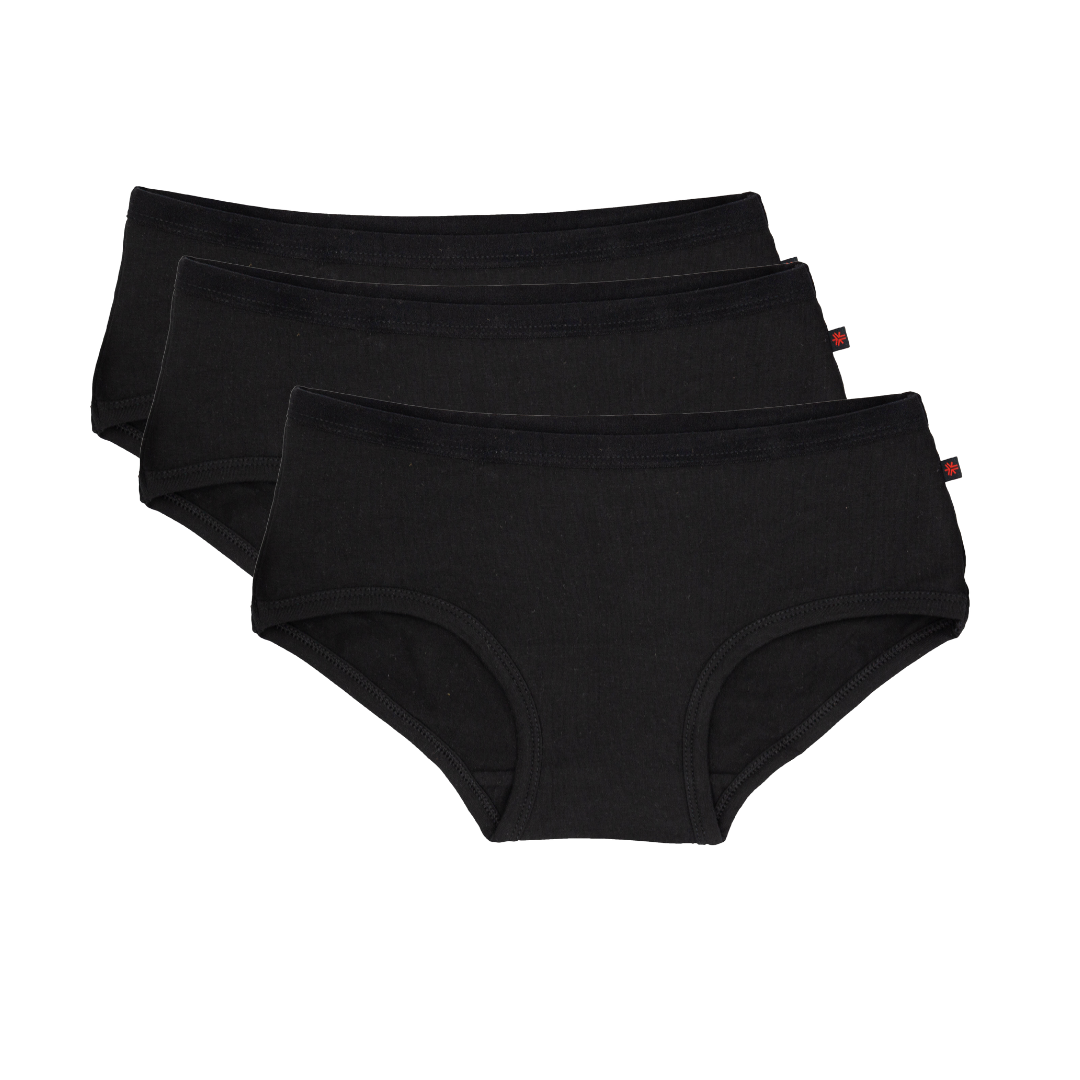 Organic cotton black ethical women's underwear boyleg or boyfit underwear bundle deals.