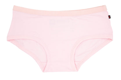 Soft or light pink boyleg/boyfit underwear, ethically made with fairtrade certified organic cotton.