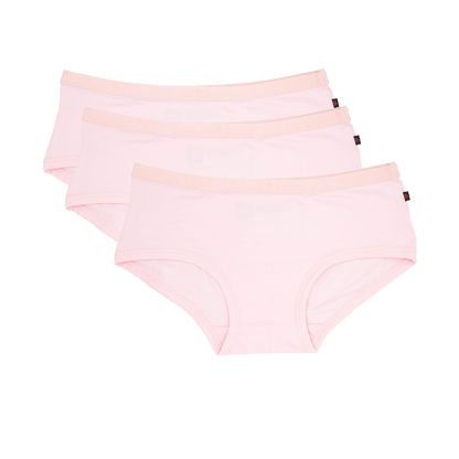 Soft or light pink boyleg/boyfit underwear, fairtrade certified organic cotton, pack of three 