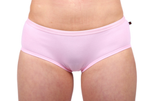 Soft or light pink boyleg/boyfit underwear, ethically made with fairtrade certified organic cotton.