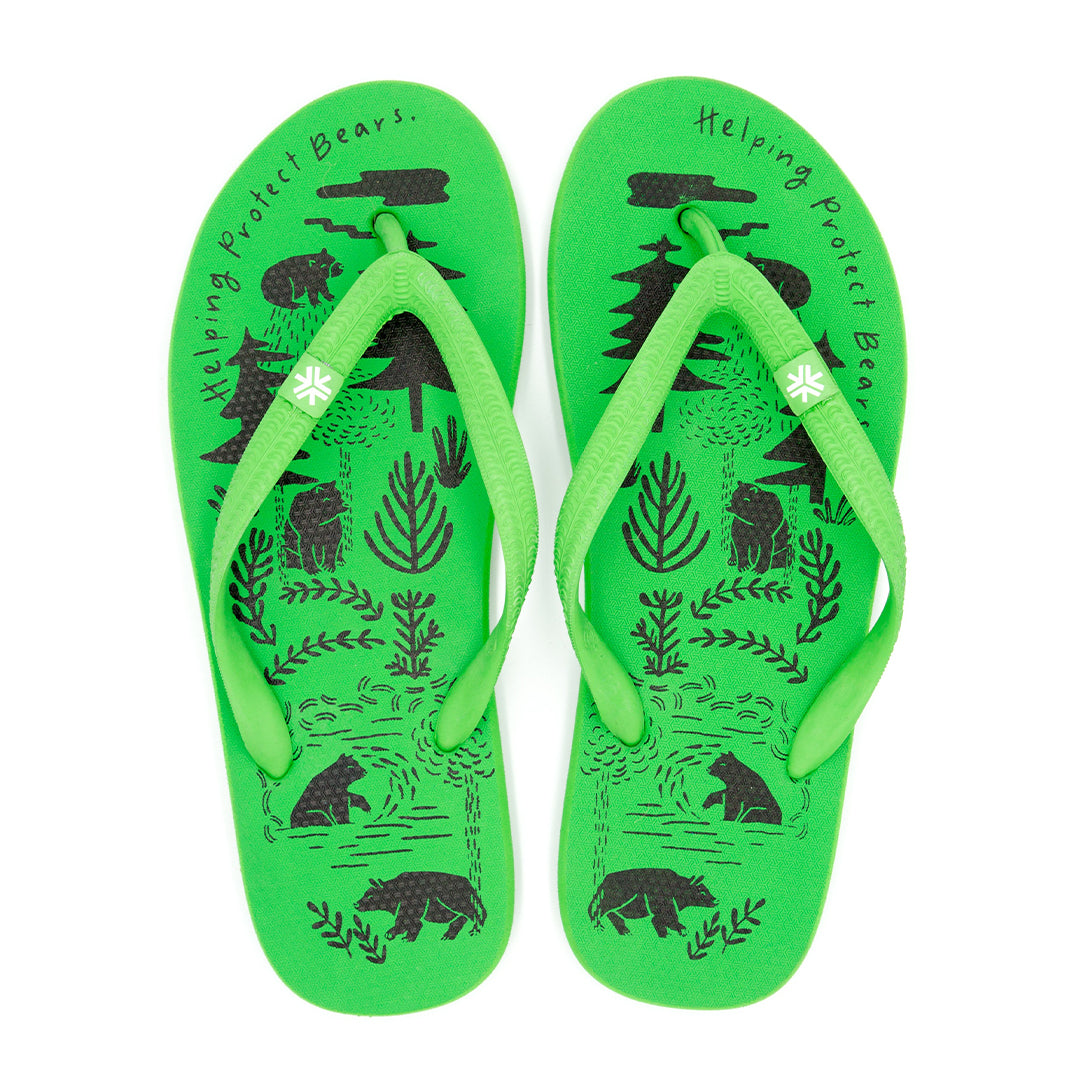 Natural Rubber Thongs, Green & Black Free the Bears