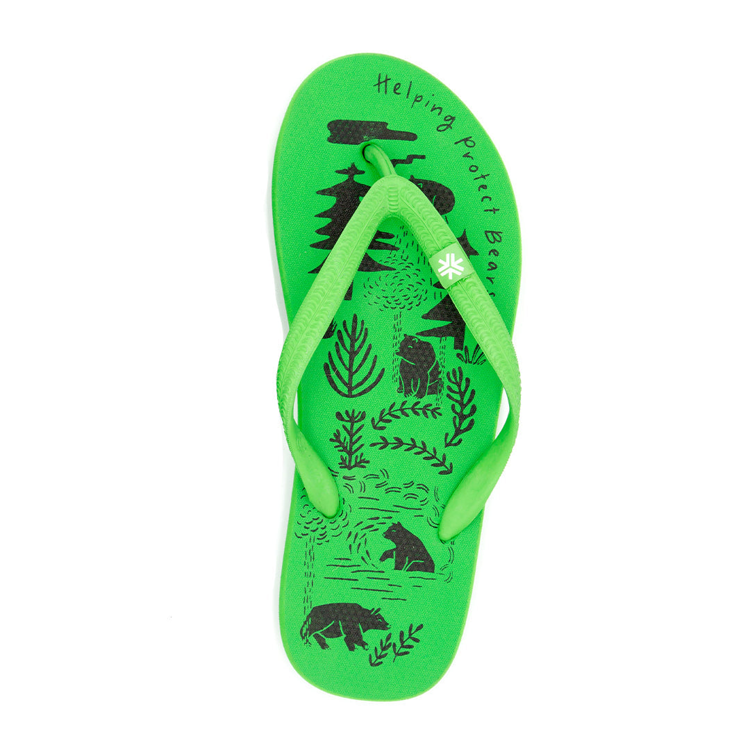 Natural Rubber Thongs, Green & Black Free the Bears