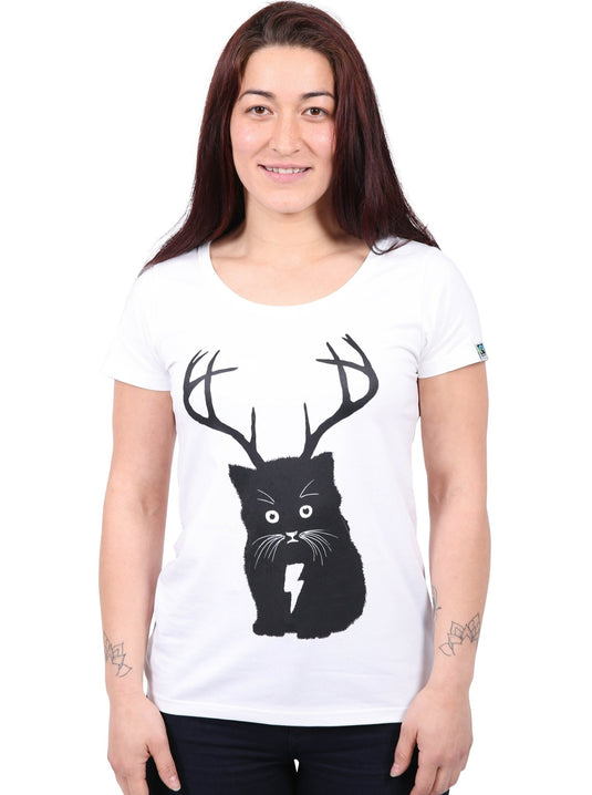 Cat Printed T-shirt, Womens White - Vegan America